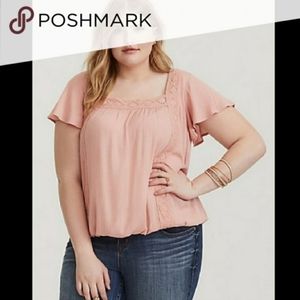 Torrid Light Pink Lace and Gauze with Tribal Print